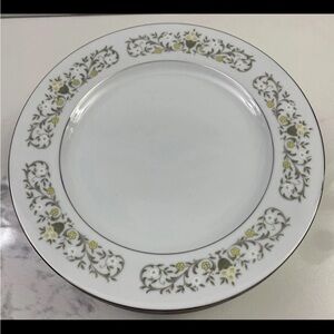 Sterling China Japan "Florentine" Dinner Plates Set of8 Floral Silver Trim 10.5"